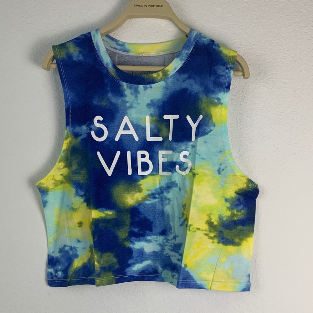 Cold Crush Blue and Yellow Tie-Dye Crop Top 100% Cotton